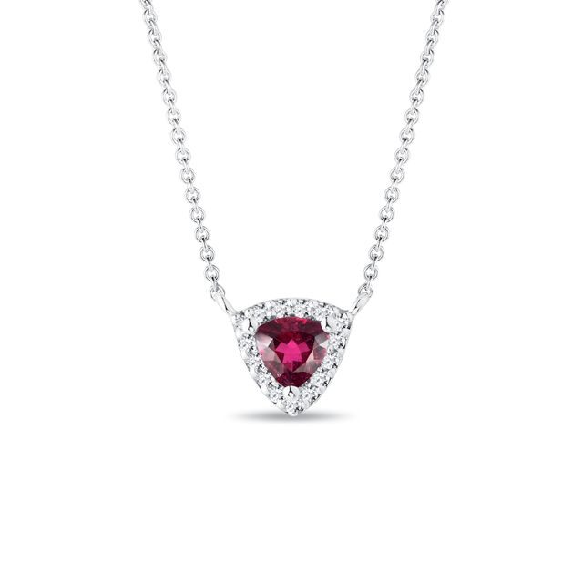 RUBELLITE AND DIAMOND PENDANT NECKLACE IN WHITE GOLD - TOURMALINE NECKLACES - NECKLACES