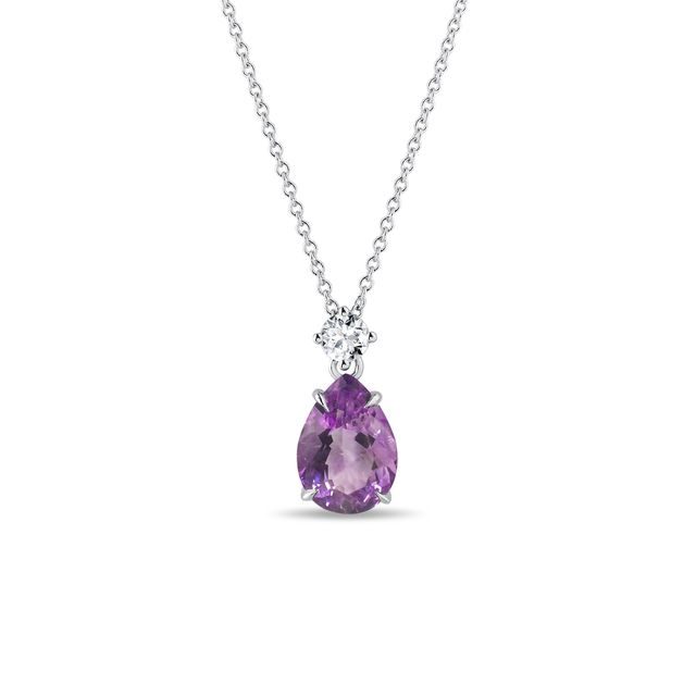 HALSKETTE AUS WEISSGOLD MIT AMETHYST UND DIAMANT IM BRILLANTSCHLIFF - KETTEN MIT AMETHYST - KETTEN