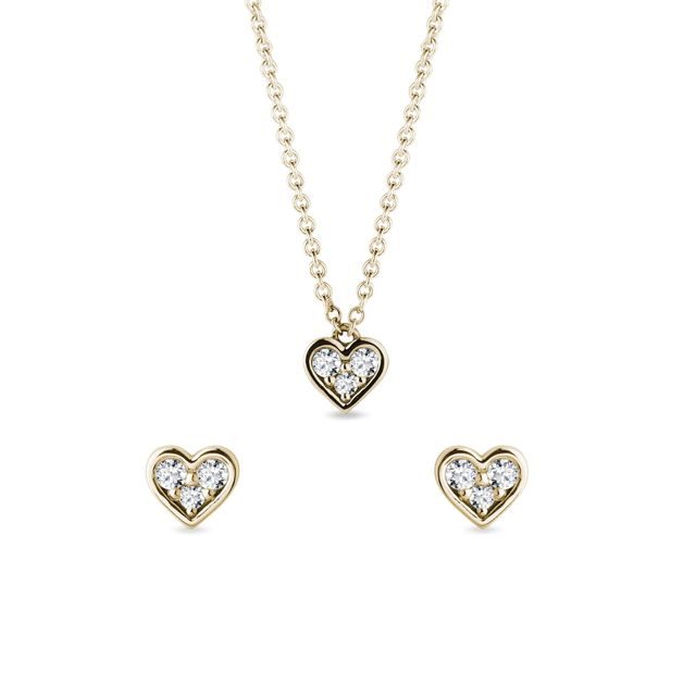 SET SRDÍČKOVÝCH ŠPERKŮ ZE ŽLUTÉHO ZLATA S DIAMANTY - DIAMANTOVÉ SOUPRAVY - ŠPERKY