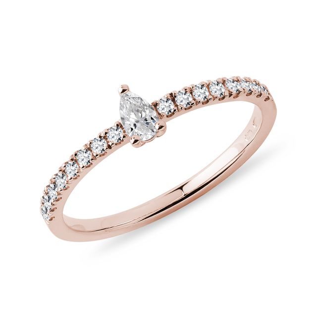 PEAR SHAPED DIAMOND STACKABLE RING IN ROSE GOLD - DIAMOND ENGAGEMENT RINGS - ENGAGEMENT RINGS