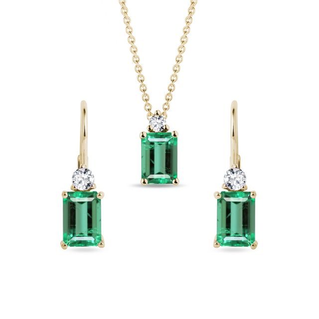 SET AUS OHRRINGEN UND HALSKETTE MIT SMARAGDEN IN GELBGOLD - SCHMUCK SETS EDELSTEINE - SCHMUCK