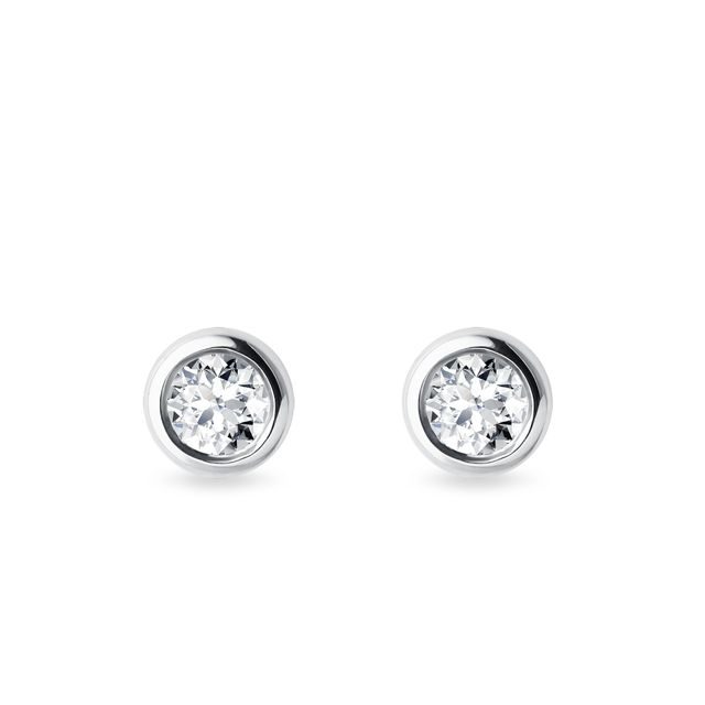 PUCES D'OREILLES EN OR BLANC AVEC DIAMANTS LUNETTE 3,5 MM - PUCES D'OREILLES EN DIAMANT - BOUCLES D'OREILLES