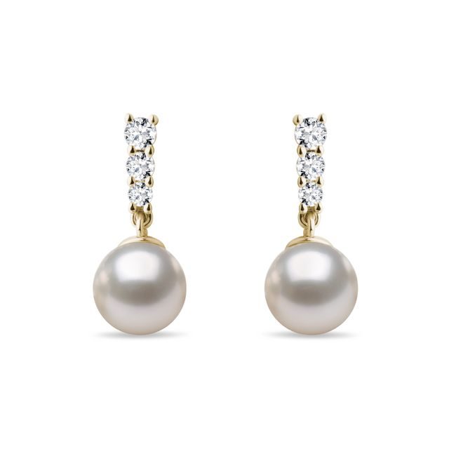 AKOYA PEARL AND DIAMOND EARRINGS IN YELLOW GOLD - PEARL EARRINGS - PEARL JEWELLERY