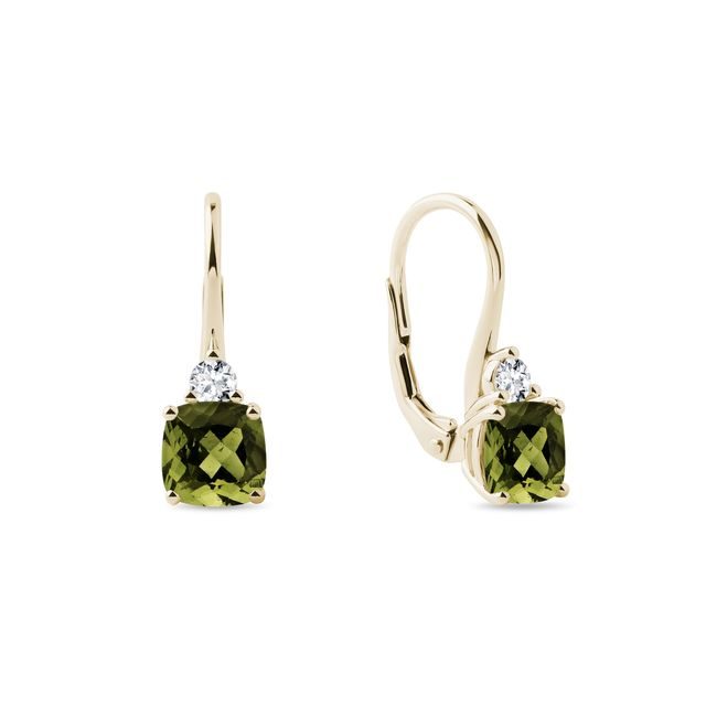 MOLDAVIT OHRRINGE IN GELBGOLD - OHRRINGE MIT MOLDAVIT - OHRRINGE