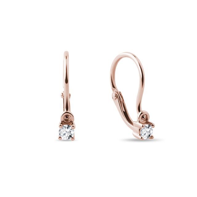BOUCLES D'OREILLES POUR FILLES EN OR ROSE AVEC DIAMANT TAILLE BRILLANT - BOUCLES D'OREILLES POUR ENFANTS - BOUCLES D'OREILLES