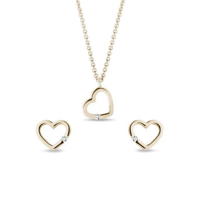 SET AUS HERZFÖRMIGEM DIAMANTSCHMUCK IN GELBGOLD - SCHMUCK SETS DIAMANT - SCHMUCK