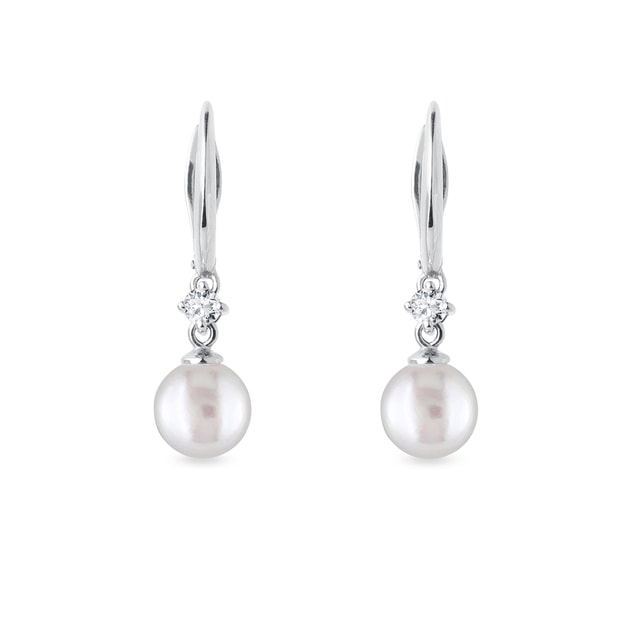 EARRINGS IN WHITE GOLD WITH A PEARL AND BRILLIANTS - PEARL EARRINGS - PEARL JEWELRY