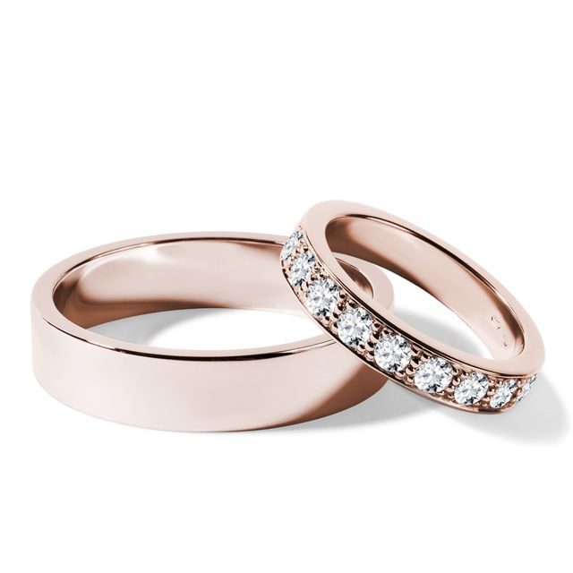 ROSE GOLD RING SET WITH DIAMONDS AND SHINY FINISH - ROSE GOLD WEDDING SETS - WEDDING RINGS