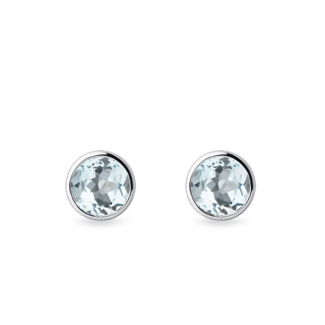STUD EARRINGS WITH AQUAMARINE IN WHITE GOLD - AQUAMARINE EARRINGS - EARRINGS