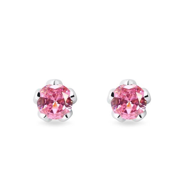 BOUCLES D'OREILLES EN OR BLANC AVEC SAPHIRS ROSES - BOUCLES D'OREILLES EN SAPHIR - BOUCLES D'OREILLES