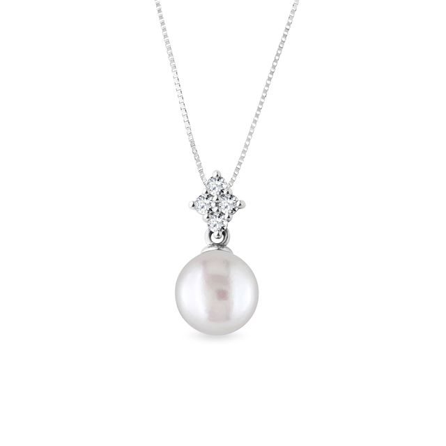 PENDENTIF EN OR BLANC AVEC PERLE ET DIAMANTS - PENDENTIFS EN PERLES - PERLES