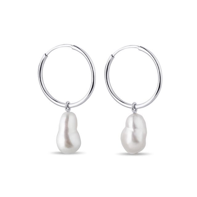 CRÉOLES EN OR BLANC ET PERLE D'EAU DOUCE - BOUCLES D'OREILLES EN PERLES - PERLES