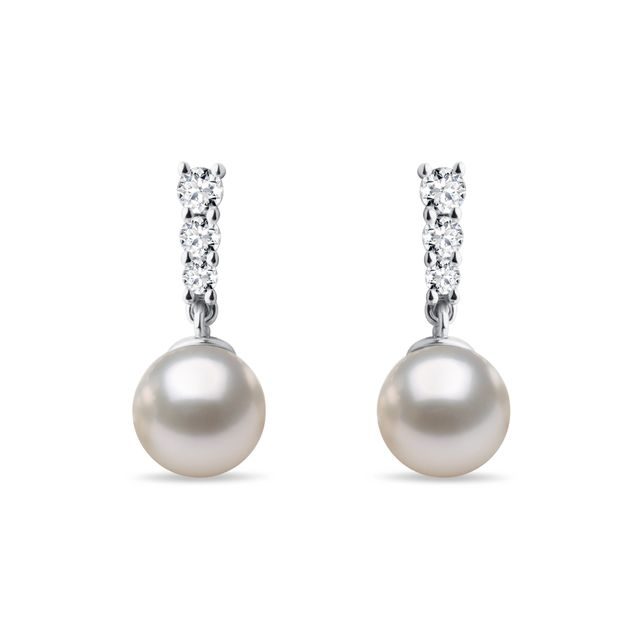 WHITE GOLD EARRINGS WITH AKOYA PEARL AND BRILLIANTS - PEARL EARRINGS - PEARL JEWELRY