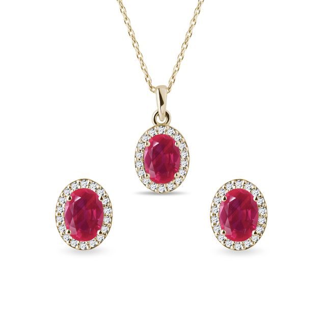GOLD RUBY AND DIAMOND JEWELRY SET - GEMSTONE SETS - FINE JEWELRY