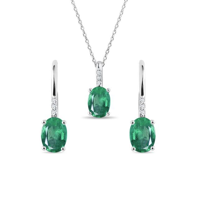14K WHITE GOLD EMERALD JEWELRY SET - GEMSTONE SETS - FINE JEWELRY