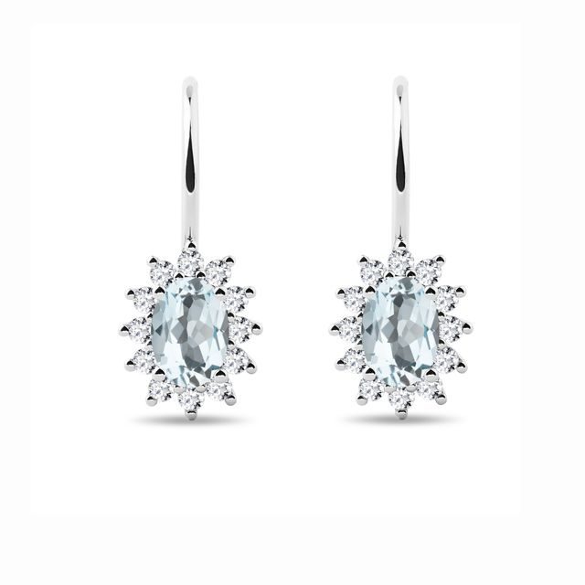 HALO NÁUŠNICE Z BIELEHO ZLATA S AKVAMARÍNMI A DIAMANTMI - NÁUŠNICE AKVAMARÍN - NÁUŠNICE