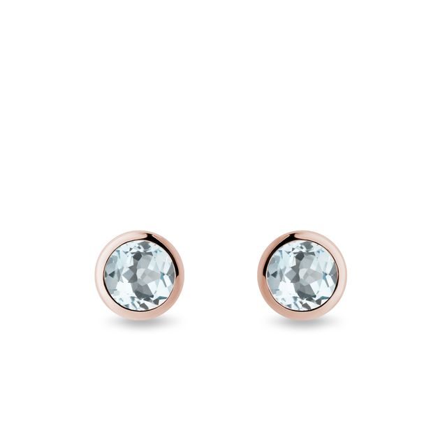 PUCES D'OREILLES EN OR ROSE ET AIGUE-MARINE - BOUCLES D'OREILLES EN AIGUE-MARINE - BOUCLES D'OREILLES