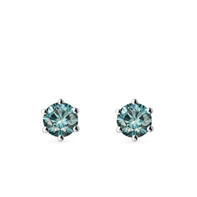 NÁUŠNICE Z BÍLÉHO 14K ZLATA S MODRÝMI DIAMANTY - DIAMANTOVÉ NÁUŠNICE PECKY - NÁUŠNICE