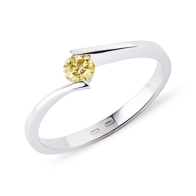 BAGUE EN OR BLANC AVEC DIAMANT JAUNE - BAGUES DE FIANÇAILLES AVEC DIAMANTS DE COULEUR - BAGUES DE FIANÇAILLES