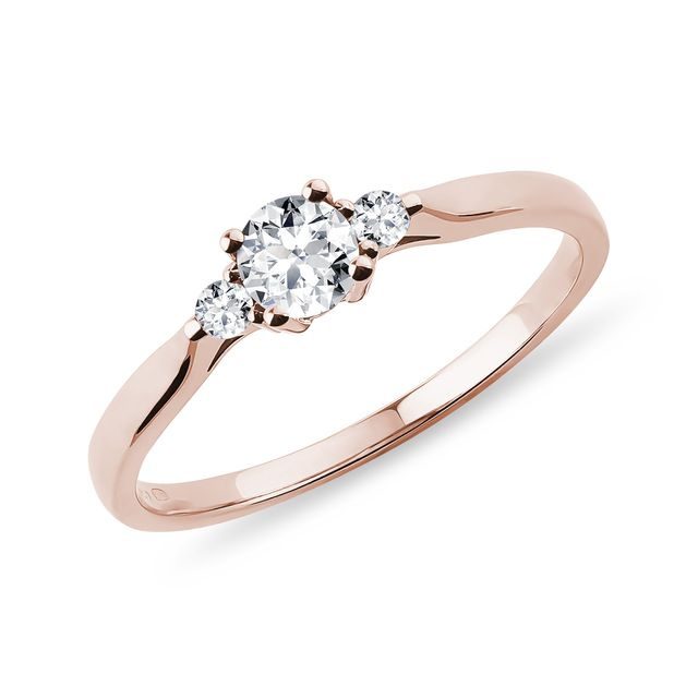 PINK GOLD RING WITH THREE DIAMONDS - ENGAGEMENT DIAMOND RINGS - ENGAGEMENT RINGS