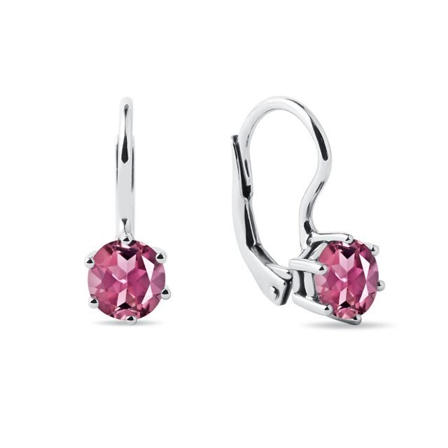 BOUCLES D'OREILLES EN OR BLANC AVEC TOURMALINES RONDES - BOUCLES D'OREILLES EN TOURMALINE - BOUCLES D'OREILLES