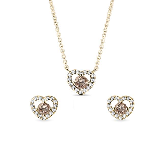 Yellow Gold and Champagne Diamond Heart Jewelry Set