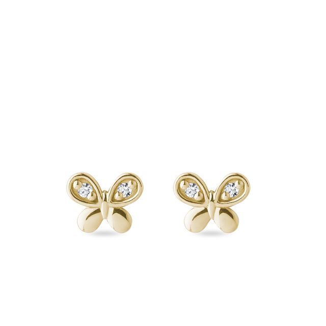 BOUCLES D'OREILLES PAPILLONS EN OR JAUNE AVEC DIAMANTS - BOUCLES D'OREILLES POUR ENFANTS - BOUCLES D'OREILLES