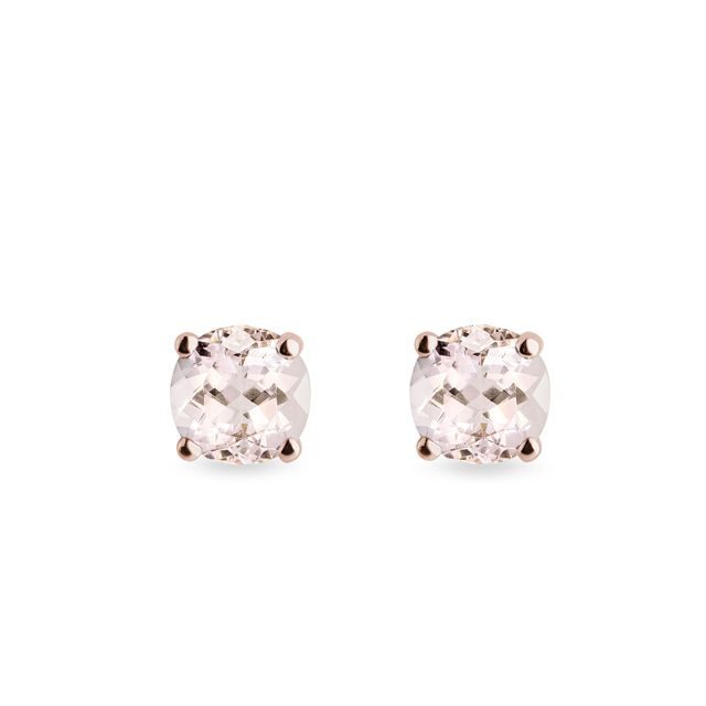 PUCES D'OREILLES EN OR ROSE SERTIES DE MORGANITES - BOUCLES D'OREILLES EN MORGANITE - BOUCLES D'OREILLES