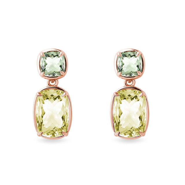 Lemon quartz and green amethyst earrings in rose gold
