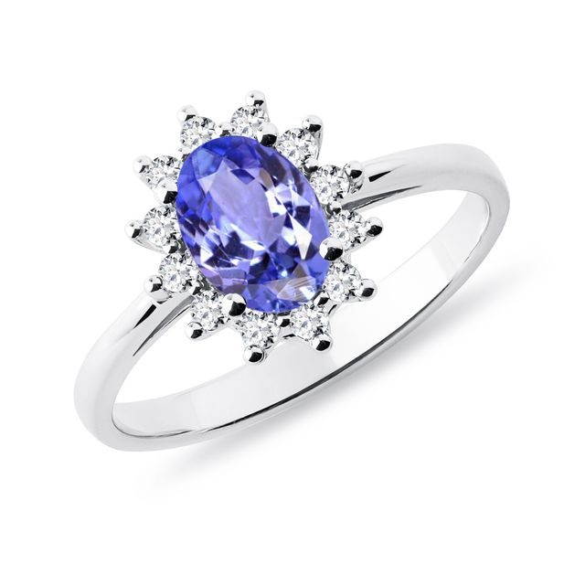 PRSTEN Z BÍLÉHO 14K ZLATA S TANZANITEM A DIAMANTY - PRSTENY S TANZANITEM - PRSTENY