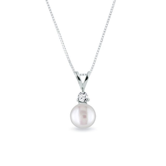 PENDANT WITH PEARL AND DIAMOND IN WHITE GOLD - PEARL PENDANTS - PEARL JEWELRY