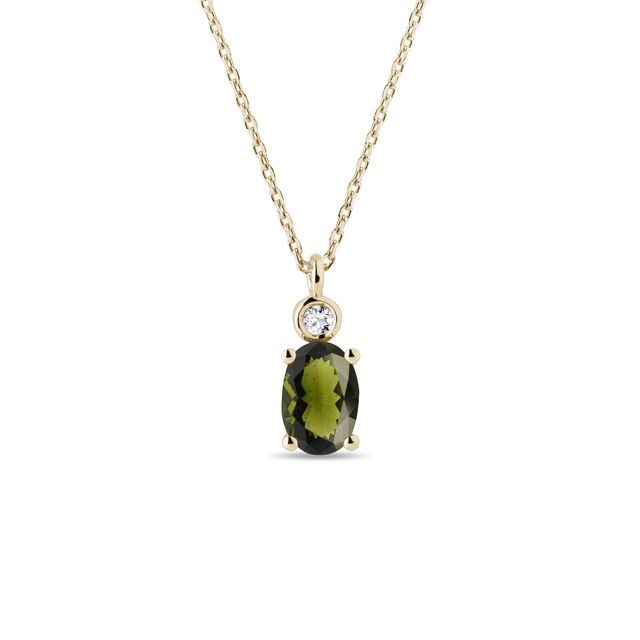HALSKETTE MIT DIAMANTEN IN 14 KT GELBGOLD - KETTEN MIT MOLDAVIT - KETTEN