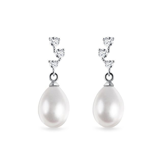 BOUCLES D'OREILLES DELUXE EN OR BLANC AVEC PERLES D'EAU DOUCE ET DIAMANTS - BOUCLES D'OREILLES EN PERLES - PERLES