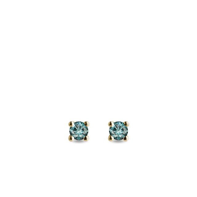 PUCES D'OREILLES EN OR JAUNE AVEC DIAMANTS BLEUS - PUCES D'OREILLES EN DIAMANT - BOUCLES D'OREILLES