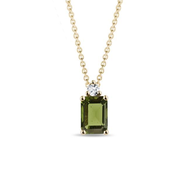 HALSKETTE MIT MOLDAVIT UND DIAMANT IN GELBGOLD - KETTEN MIT MOLDAVIT - KETTEN