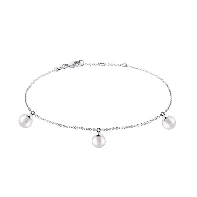 WHITE GOLD BRACELET WITH THREE FRESHWATER PEARLS - PEARL BRACELETS - PEARL JEWELRY