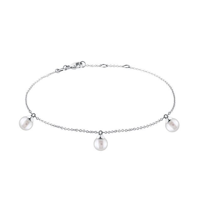 BRACELET EN OR BLANC AVEC TROIS PERLES D'EAU DOUCE - BRACELETS EN PERLES - PERLES