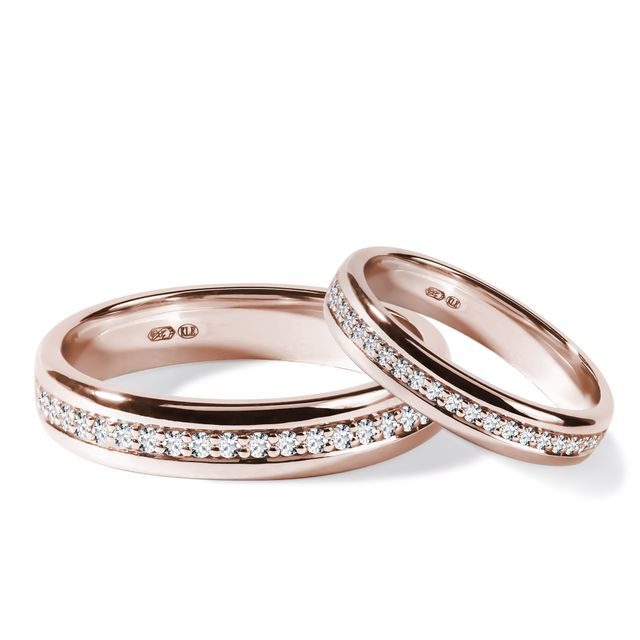 Ensemble de bagues de mariage en or rose avec diamants KLENOTA
