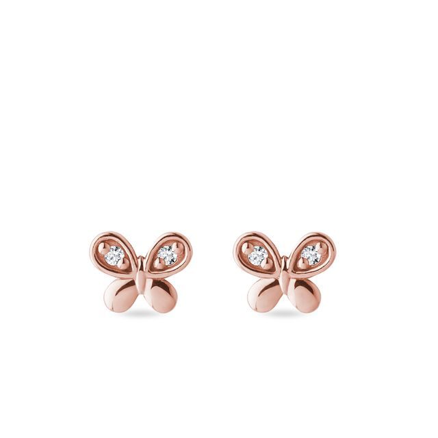 BOUCLES D'OREILLES PAPILLONS EN OR ROSE AVEC DIAMANTS - BOUCLES D'OREILLES POUR ENFANTS - BOUCLES D'OREILLES