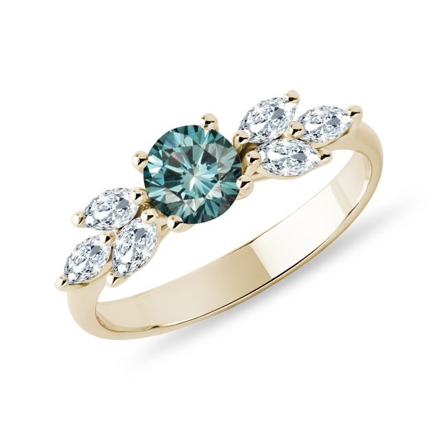 BREATHTAKING BLUE DIAMOND RING IN 14K YELLOW GOLD - FANCY DIAMOND ENGAGEMENT RINGS - ENGAGEMENT RINGS