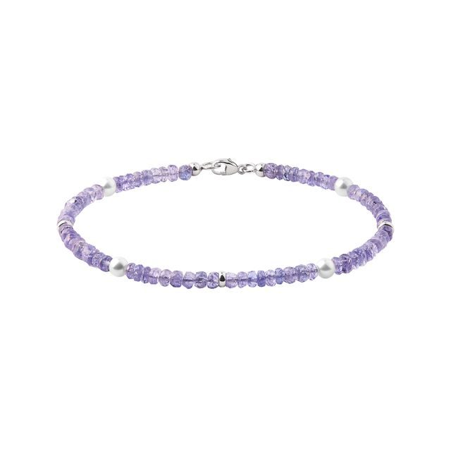 NATURAL TANZANITE BRACELET WITH PEARLS IN WHITE GOLD - MINERAL BRACELETS - BRACELETS