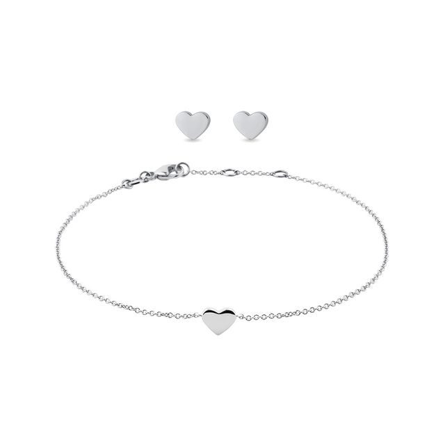 SET AUS OHRRINGEN UND ARMBAND MIT HERZFORM IN 14KT WEISSGOLD - SCHMUCK-SETS - SCHMUCK