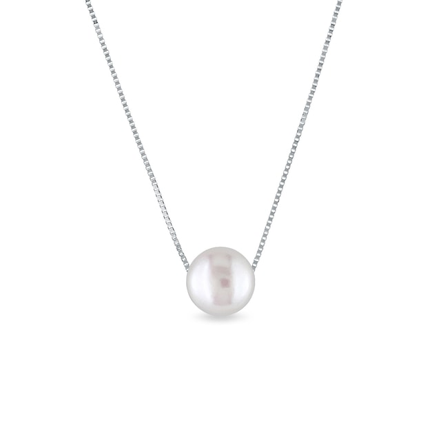 COLLIER DE PERLES D'EAU DOUCE EN OR BLANC - PENDENTIFS EN PERLES - PERLES