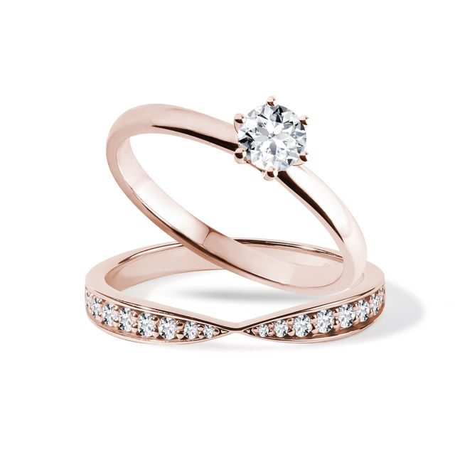 DIAMOND ENGAGEMENT RING SET MADE OF ROSE GOLD - ENGAGEMENT AND WEDDING MATCHING SETS - ENGAGEMENT RINGS