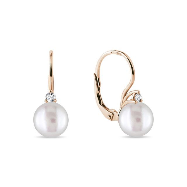 Rose Gold Earrings with Pearl and Briliant