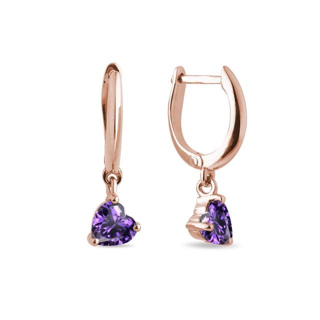 ROSEGOLD HERZOHRRINGE MIT AMETHYSTEN - OHRRINGE AMETHYST - OHRRINGE