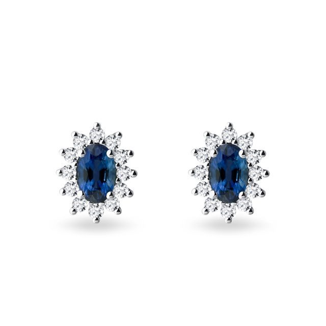 OVAL SAPPHIRE AND DIAMOND EARRINGS IN WHITE GOLD - SAPPHIRE EARRINGS - EARRINGS