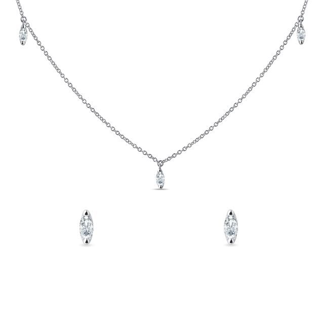 MARQUISE DIAMOND EARRING AND NECKLACE SET IN WHITE GOLD - DIAMOND SETS - FINE JEWELRY