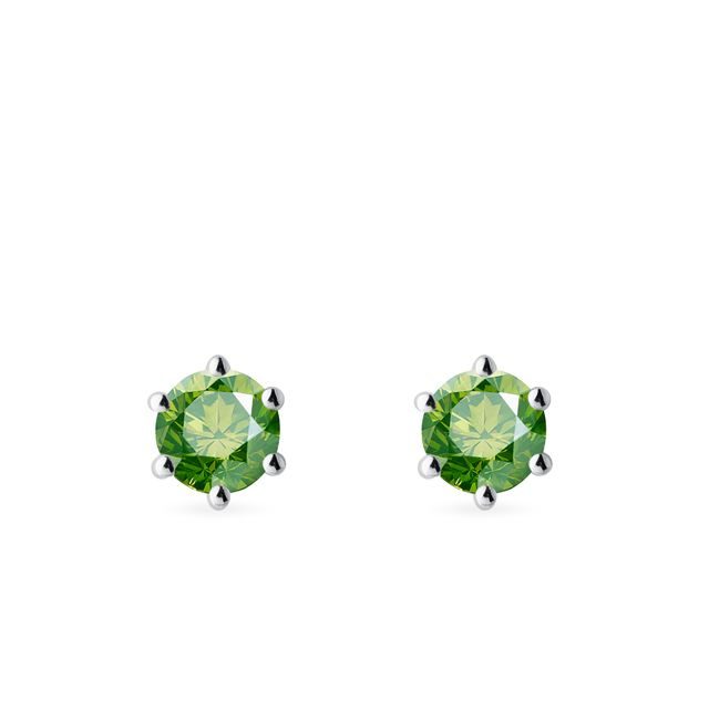 GREEN DIAMOND EARRINGS IN 14K WHITE GOLD - DIAMOND STUD EARRINGS - EARRINGS