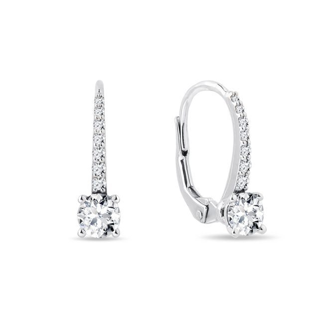 BOUCLES D'OREILLES FERMOIR DORMEUSE EN OR BLANC, AVEC DIAMANTS - BOUCLES D'OREILLES EN DIAMANT - BOUCLES D'OREILLES